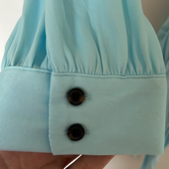 Worthington Sheer Turquoise Blouse with tie belt. - Picture 3 of 3